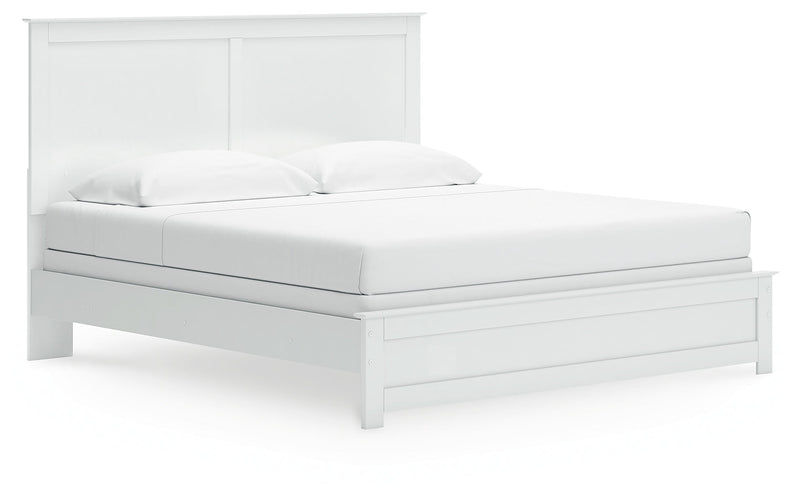 Bostwick Shoals King Panel Bed with Mirrored Dresser and Nightstand in White from Ashley - Luna Furniture