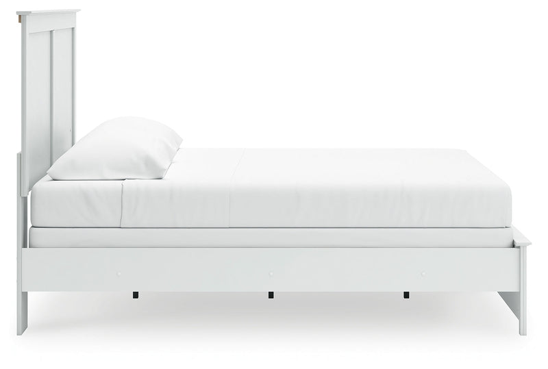 Bostwick Shoals King Panel Bed with Mirrored Dresser and Nightstand in White from Ashley - Luna Furniture