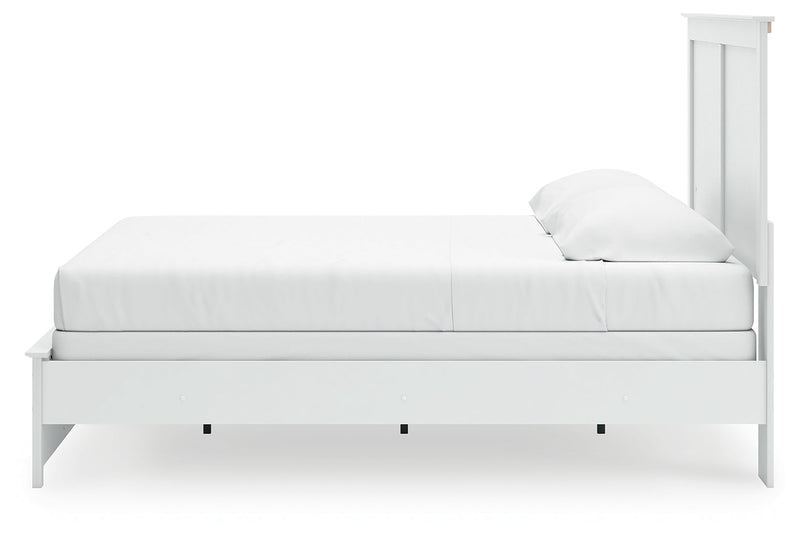 Bostwick Shoals King Panel Bed with Mirrored Dresser and Nightstand in White from Ashley - Luna Furniture