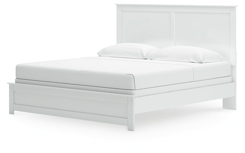 Bostwick Shoals King Panel Bed with Mirrored Dresser and Nightstand in White from Ashley - Luna Furniture
