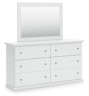 Bostwick Shoals King Panel Bed with Mirrored Dresser and Nightstand in White from Ashley - Luna Furniture
