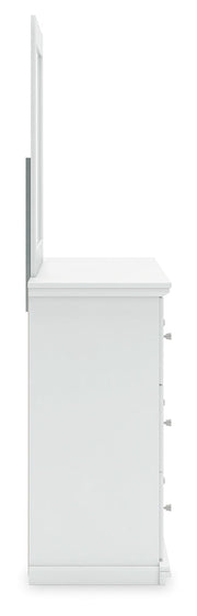 Bostwick Shoals King Panel Bed with Mirrored Dresser and Nightstand in White from Ashley - Luna Furniture