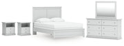 Bostwick Shoals Queen Panel Bed, Dresser, Mirror and 2 Nightstands in White - PKG021572