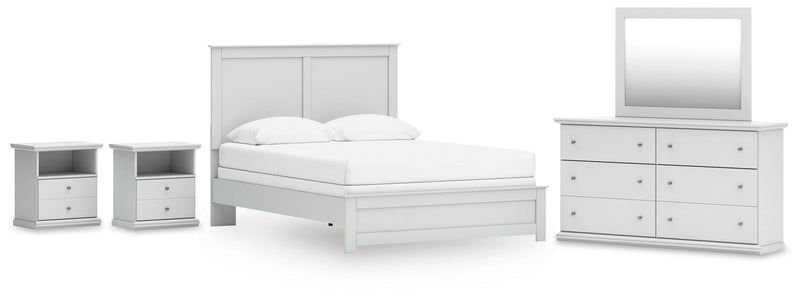 Bostwick Shoals Queen Panel Bed, Dresser, Mirror and 2 Nightstands in White - PKG021572