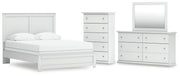 Bostwick Shoals Queen Panel Bed, Dresser, Mirror and Chest in White - PKG021575