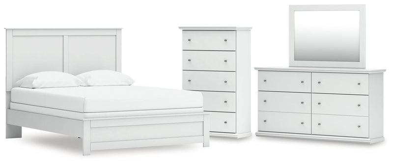 Bostwick Shoals Queen Panel Bed, Dresser, Mirror and Chest in White - PKG021575