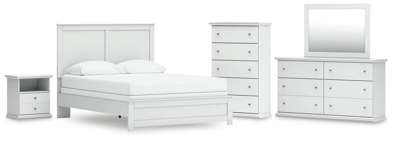 Bostwick Shoals Queen Panel Bed, Dresser, Mirror, Chest and Nightstand in White - PKG021576