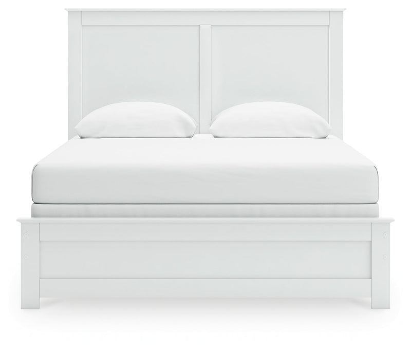 Bostwick Shoals Queen Panel Bed with Mirrored Dresser and Nightstand in White from Ashley - Luna Furniture