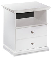 Bostwick Shoals Queen Panel Bed with Mirrored Dresser and Nightstand in White from Ashley - Luna Furniture
