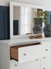 Bostwick Shoals Queen Panel Bed with Mirrored Dresser and Nightstand in White from Ashley - Luna Furniture