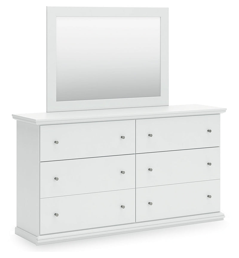 Bostwick Shoals Queen Panel Bed with Mirrored Dresser and Nightstand in White from Ashley - Luna Furniture
