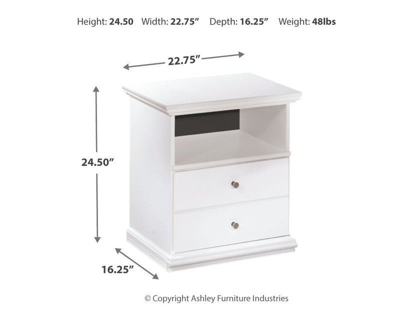 Bostwick Shoals Queen Panel Bed with Mirrored Dresser and Nightstand in White from Ashley - Luna Furniture