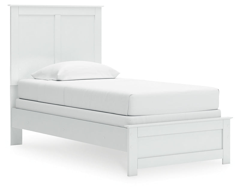 Bostwick Shoals Twin Panel Bed with Mirrored Dresser and Nightstand in White from Ashley - Luna Furniture