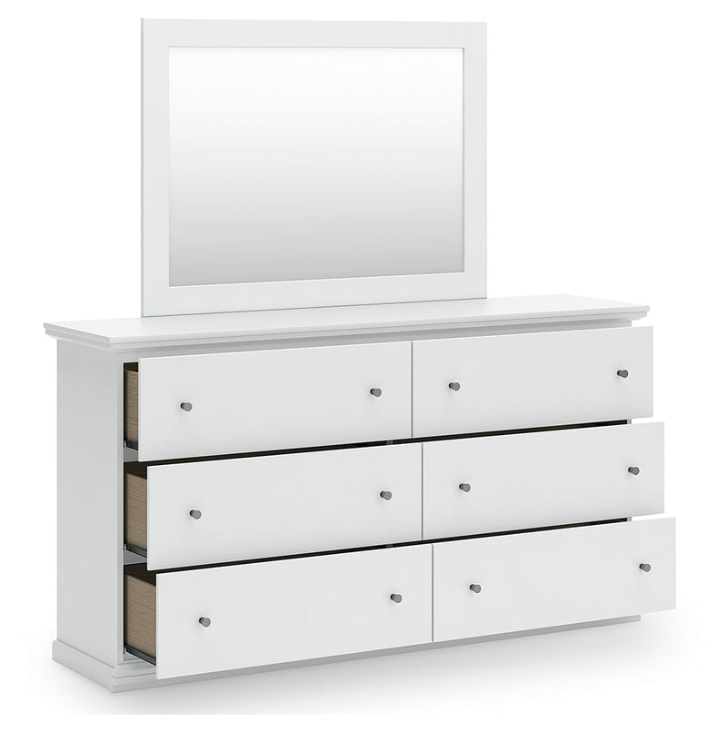Bostwick Shoals Twin Panel Bed with Mirrored Dresser and Nightstand in White from Ashley - Luna Furniture
