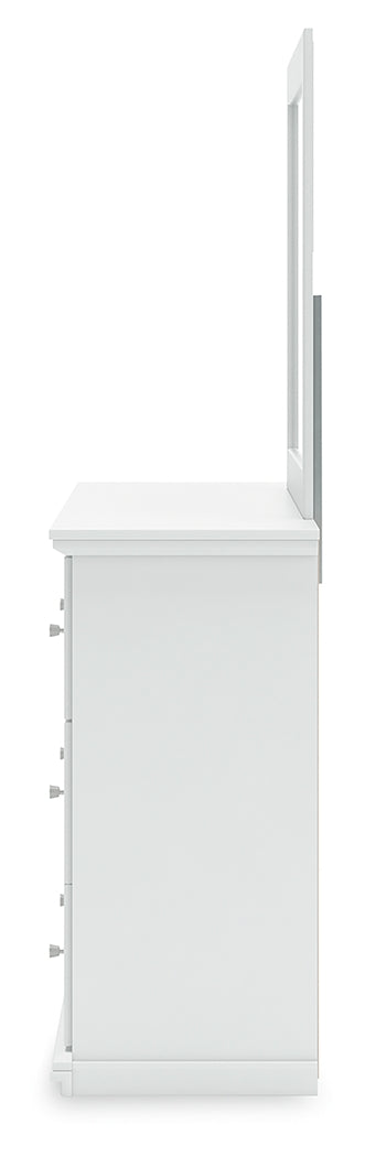 Bostwick Shoals Twin Panel Bed with Mirrored Dresser and Nightstand in White from Ashley - Luna Furniture