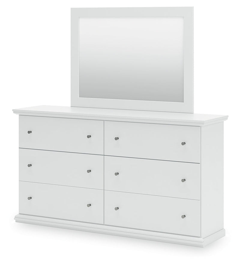 Bostwick Shoals Twin Panel Bed with Mirrored Dresser and Nightstand in White from Ashley - Luna Furniture