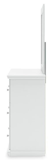 Bostwick Shoals White King Panel Bed, Dresser, Mirror and 2 Nightstands - B139B52