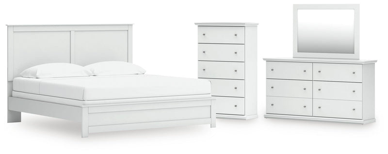 Bostwick Shoals White King Panel Bed, Dresser, Mirror and Chest - B139B54