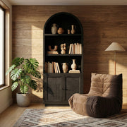 Botanical Natural Cane And Solid Wood Bookcase in Black - 77021Black