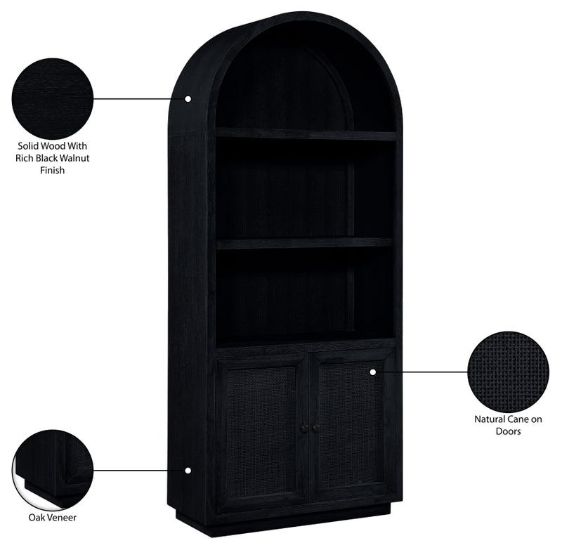 Botanical Natural Cane And Solid Wood Bookcase in Black - 77021Black