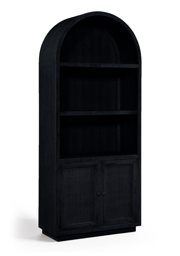 Botanical Natural Cane And Solid Wood Bookcase in Black - 77021Black