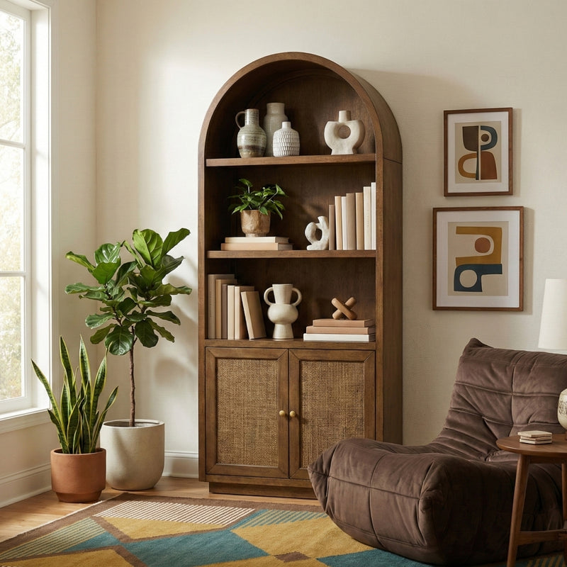 Botanical Natural Cane And Solid Wood Bookcase in Brown - 77021Brown