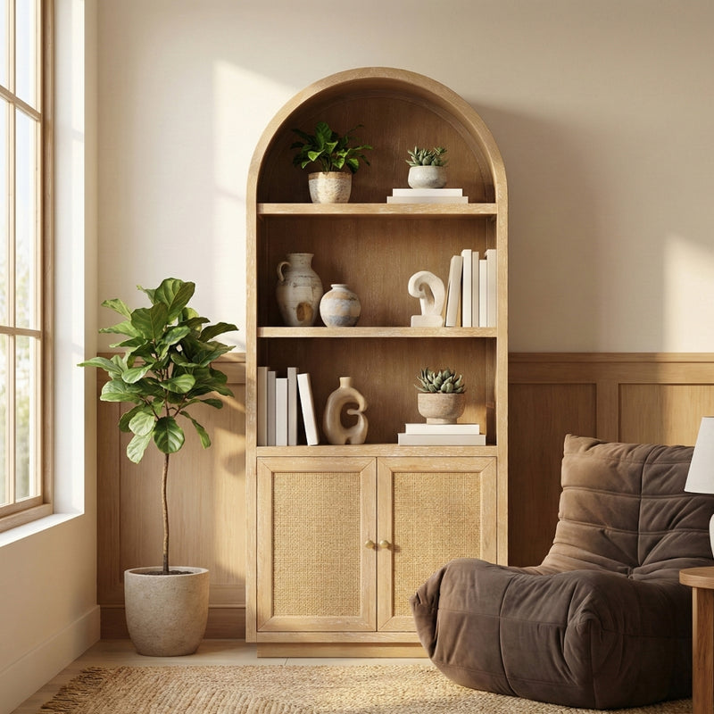 Botanical Natural Cane And Solid Wood Bookcase in Natural - 77021Natural