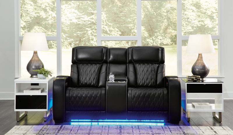 Boyington Black Power Reclining Loveseat with Console - U2710618
