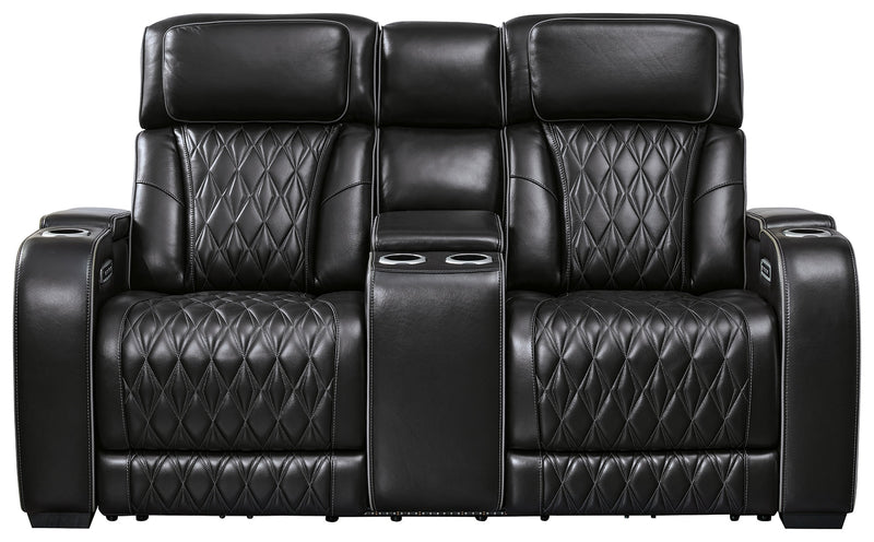 Boyington Black Power Reclining Loveseat with Console - U2710618