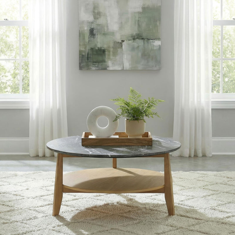 Bradley Round SmartTop Cocktail Coffee Table Grey and Natural - 706448