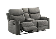 Brande - Gray Manual Recliner Loveseat with Storage Console, Power Source, Cup Holder - L655-L