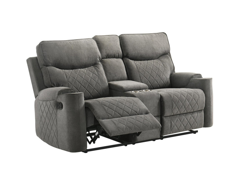 Brande - Gray Manual Recliner Loveseat with Storage Console, Power Source, Cup Holder - L655-L