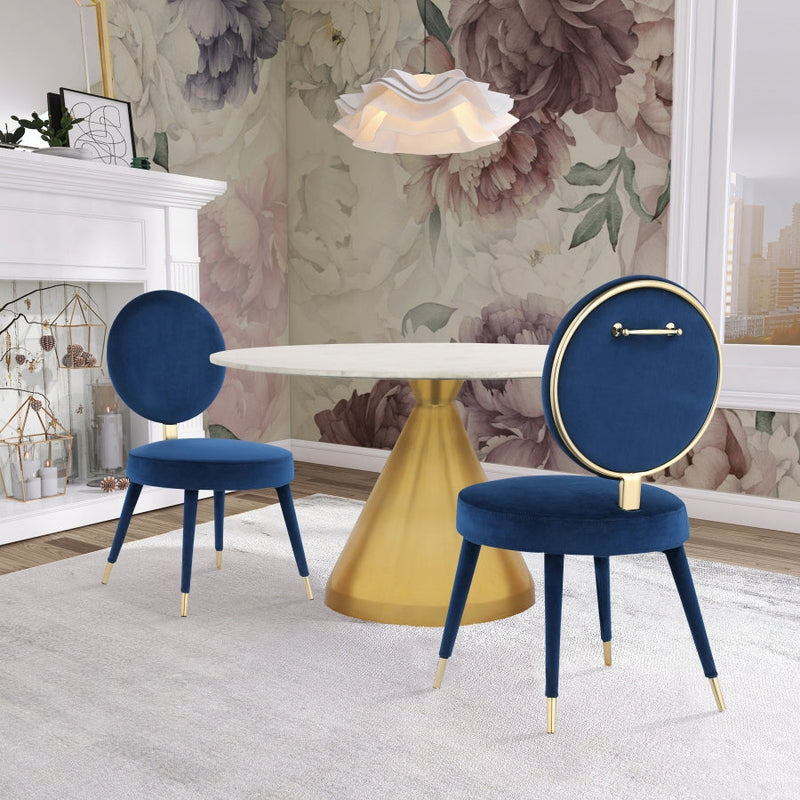 Brandy Velvet Upholstered Dining Chair in Blue, Set of 2 - 580Navy-C