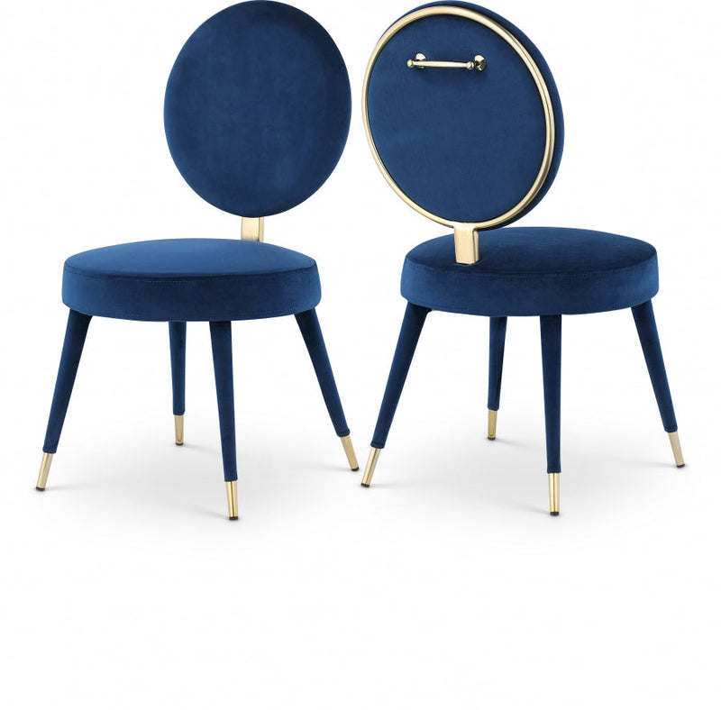 Brandy Velvet Upholstered Dining Chair in Blue, Set of 2 - 580Navy-C