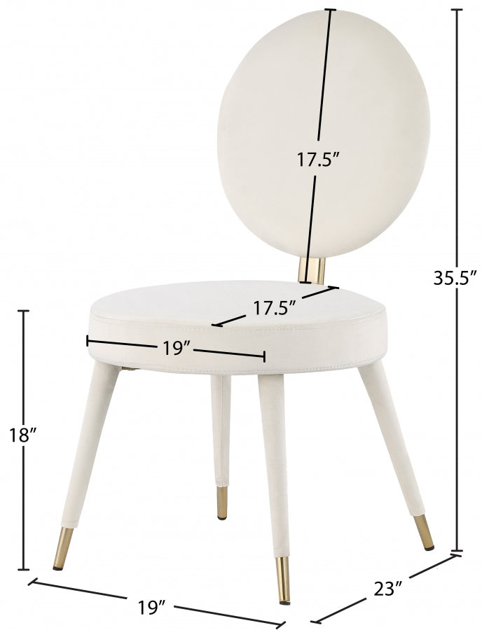 Brandy Velvet Upholstered Dining Chair in Cream, Set of 2 - 580Cream-C