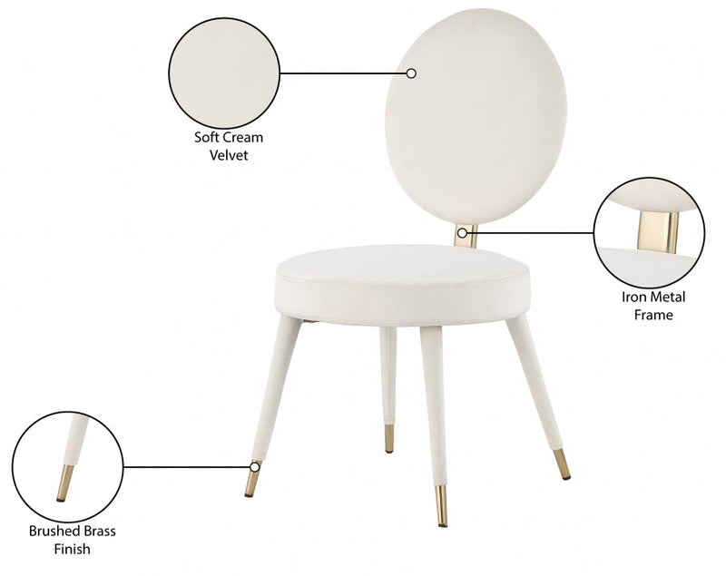 Brandy Velvet Upholstered Dining Chair in Cream, Set of 2 - 580Cream-C
