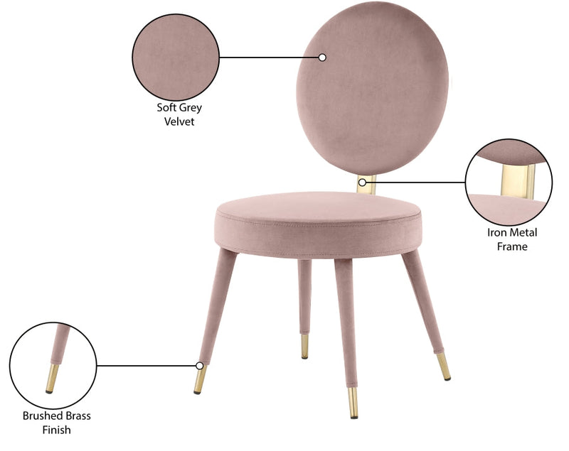 Brandy Velvet Upholstered Dining Chair in Pink, Set of 2 - 580Pink-C