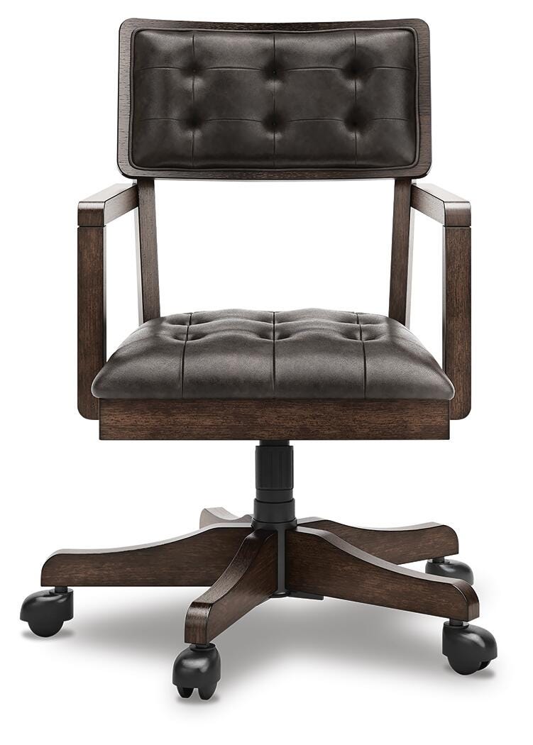 Breckington Home Office Desk with Chair and Storage in Dark Brown - PKG022067