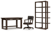 Breckington Home Office Desk with Chair and Storage in Dark Brown - PKG022067