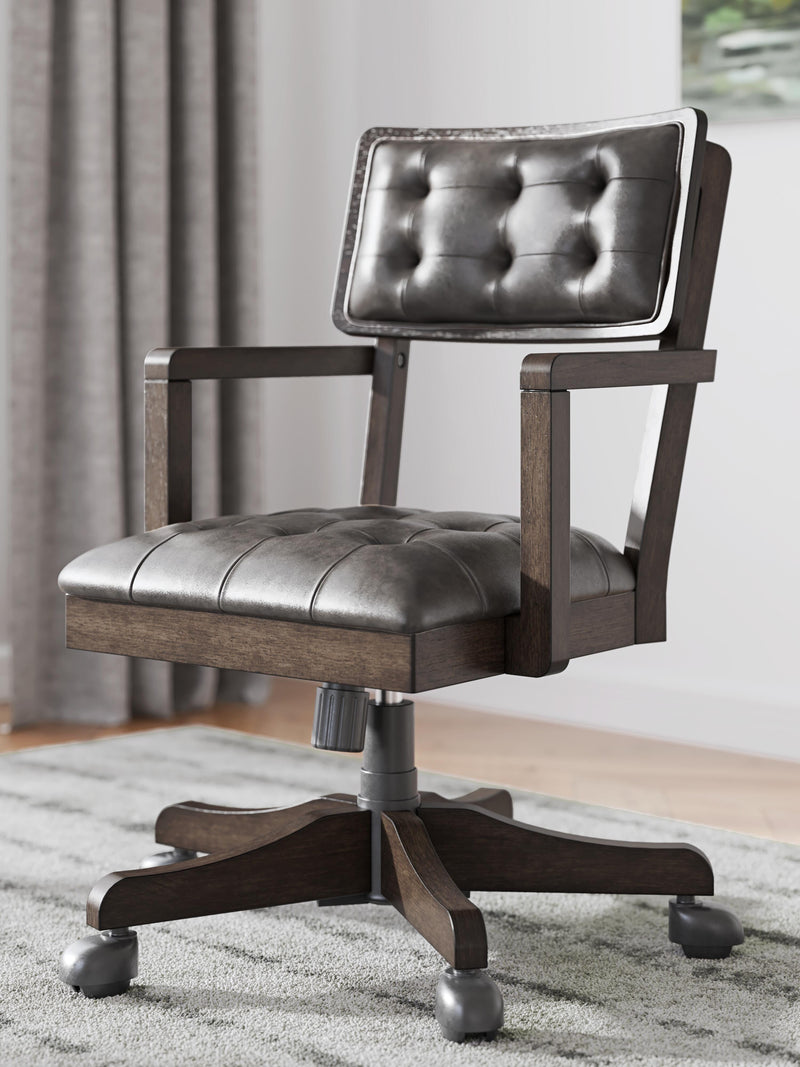 Breckington Home Office Desk with Chair and Storage in Dark Brown - PKG022067