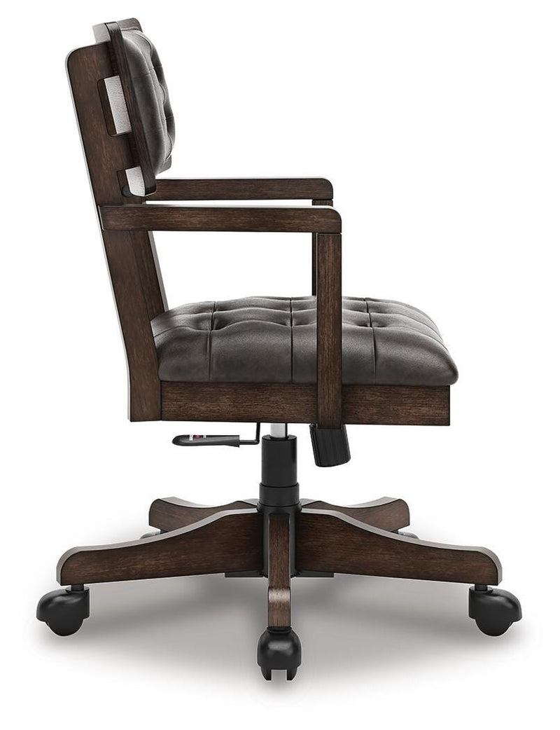 Breckington Home Office Desk with Chair and Storage in Dark Brown - PKG022067