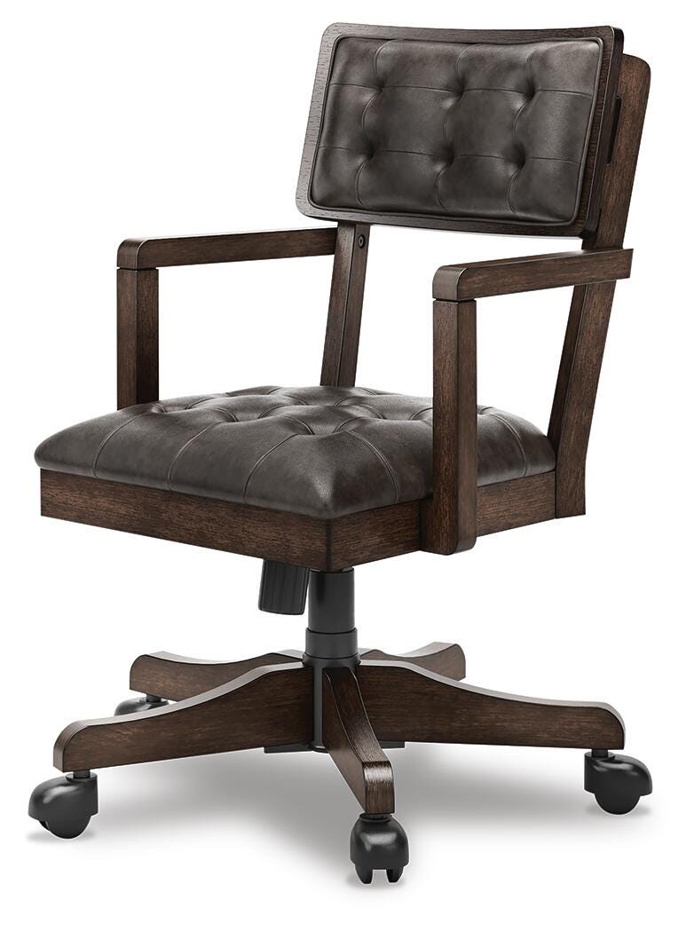 Breckington Home Office Desk with Chair and Storage in Dark Brown - PKG022067