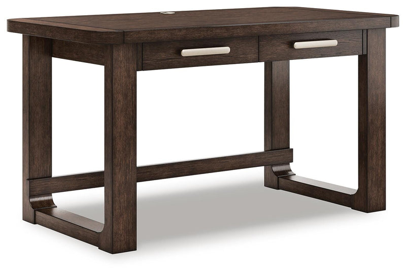 Breckington Home Office Desk with Chair and Storage in Dark Brown - PKG022067