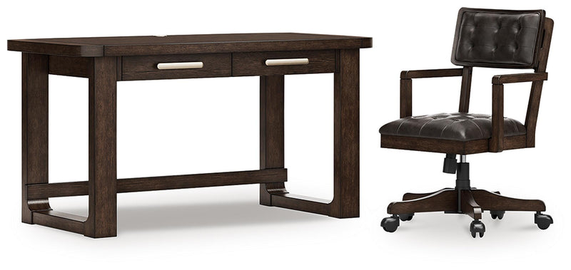 Breckington Home Office Desk with Chair in Dark Brown - PKG022066