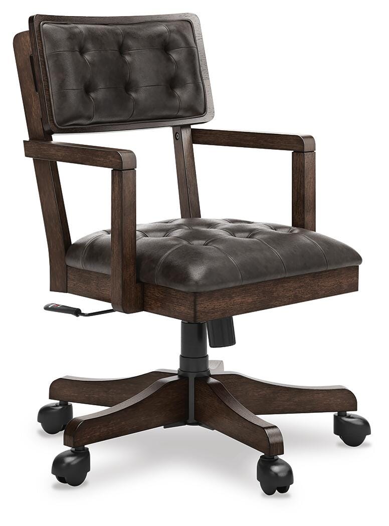 Breckington Home Office Desk with Chair in Dark Brown - PKG022066