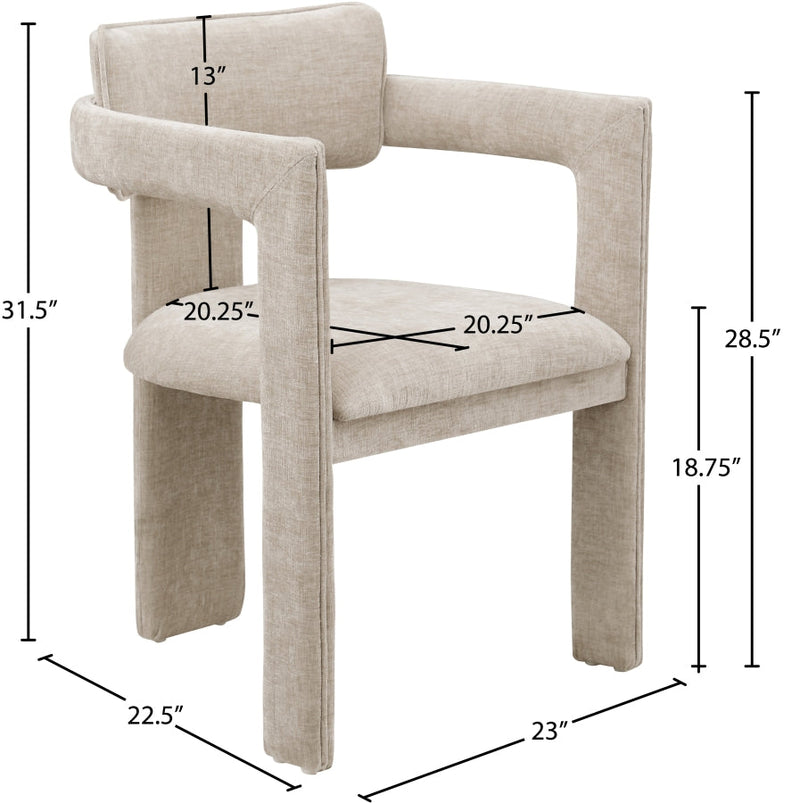Brenda Chenille Fabric Upholstered Dining Chair in Beige, Set of 2 - 11084Beige-C