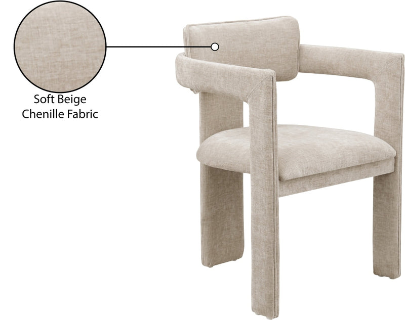 Brenda Chenille Fabric Upholstered Dining Chair in Beige, Set of 2 - 11084Beige-C