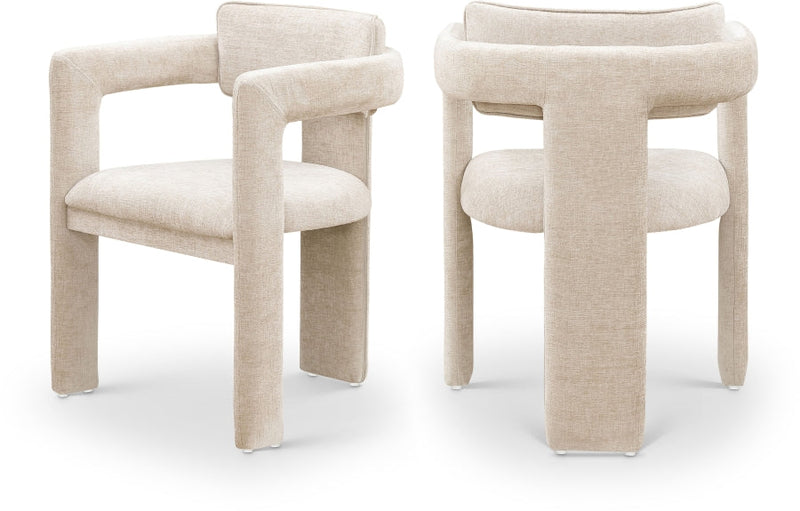 Brenda Chenille Fabric Upholstered Dining Chair in Beige, Set of 2 - 11084Beige-C