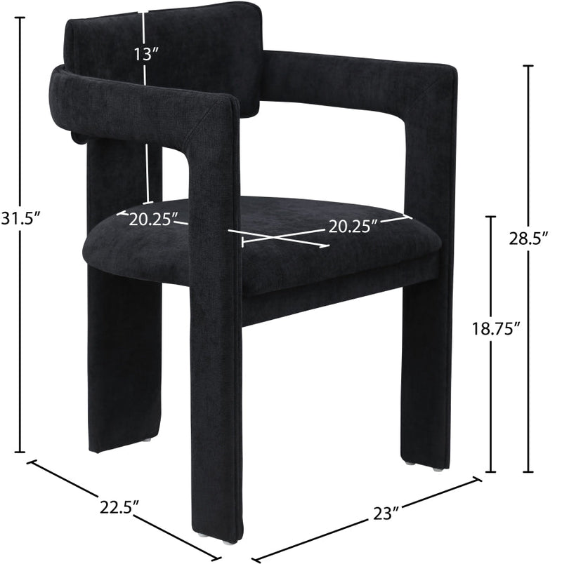 Brenda Chenille Fabric Upholstered Dining Chair in Black, Set of 2 - 11084Black-C
