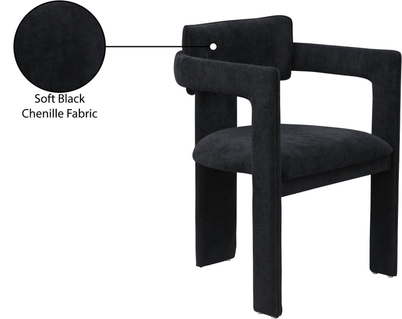 Brenda Chenille Fabric Upholstered Dining Chair in Black, Set of 2 - 11084Black-C